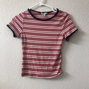 Pink Short Sleeve Striped Ribbed Top